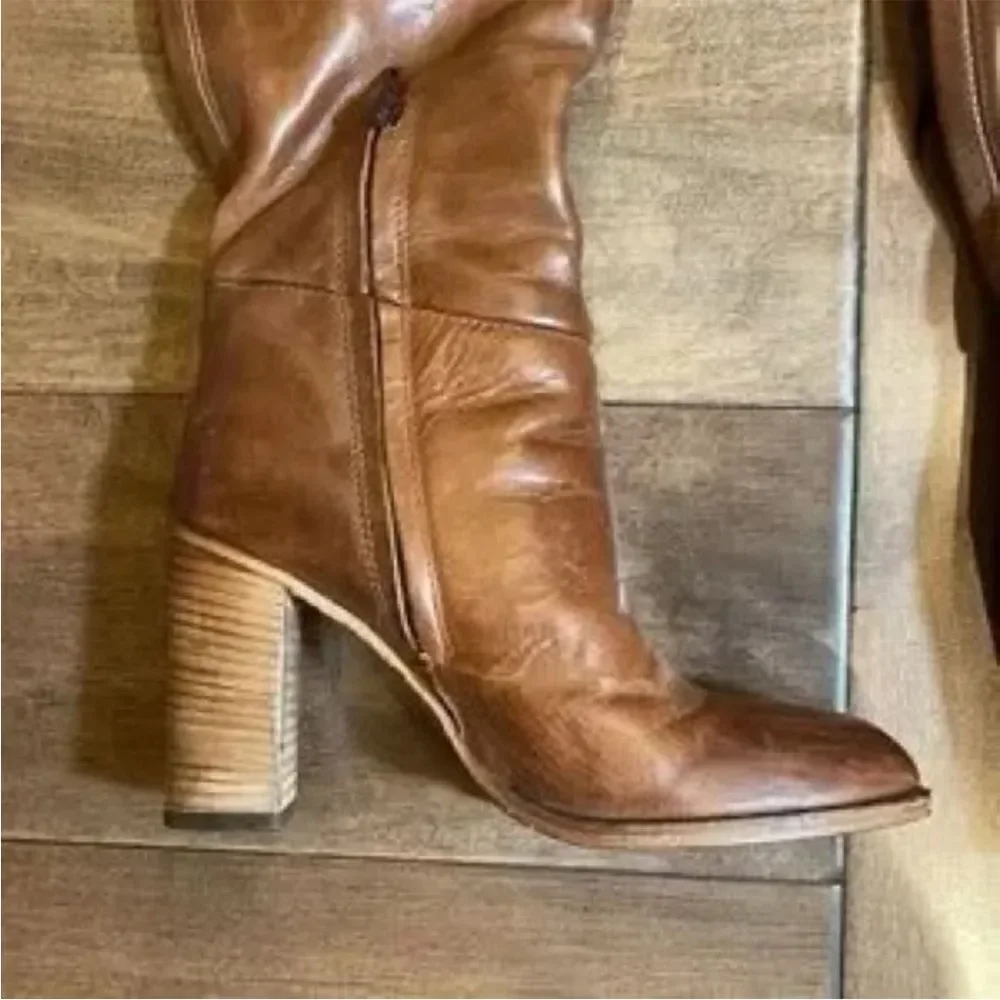 New Free People Dakota Taupe Brown Leather Over-The-Knee Tall Boots EU 37 US 7
